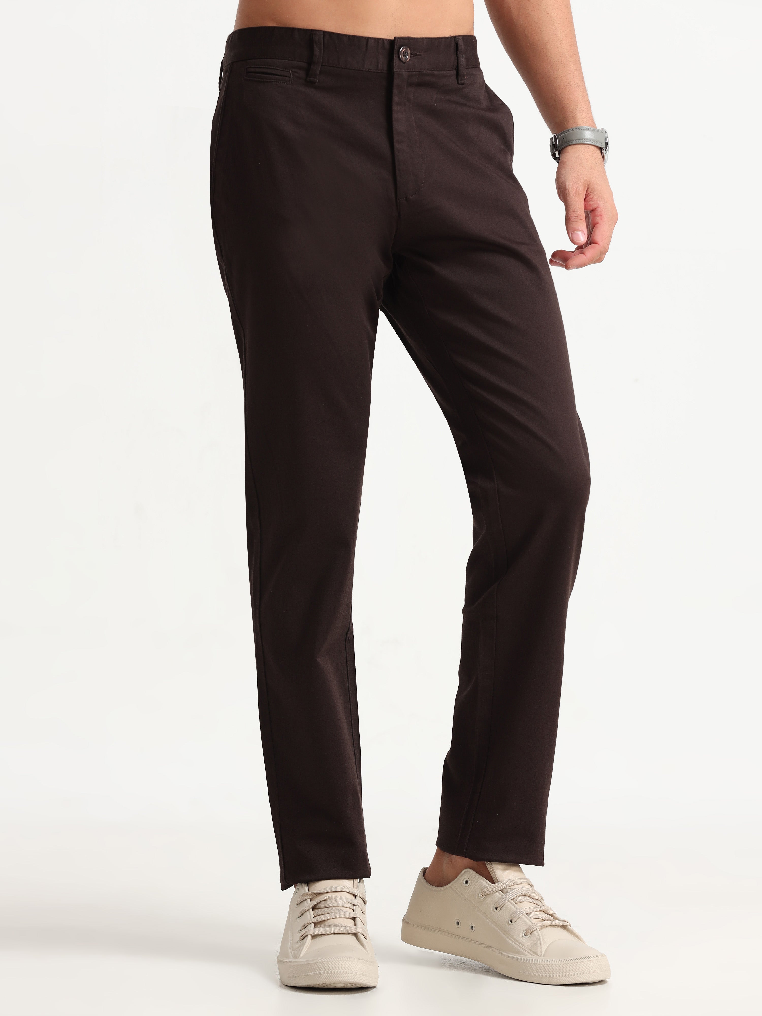 MEN'S BROWN SOLID SLIM FIT TROUSER