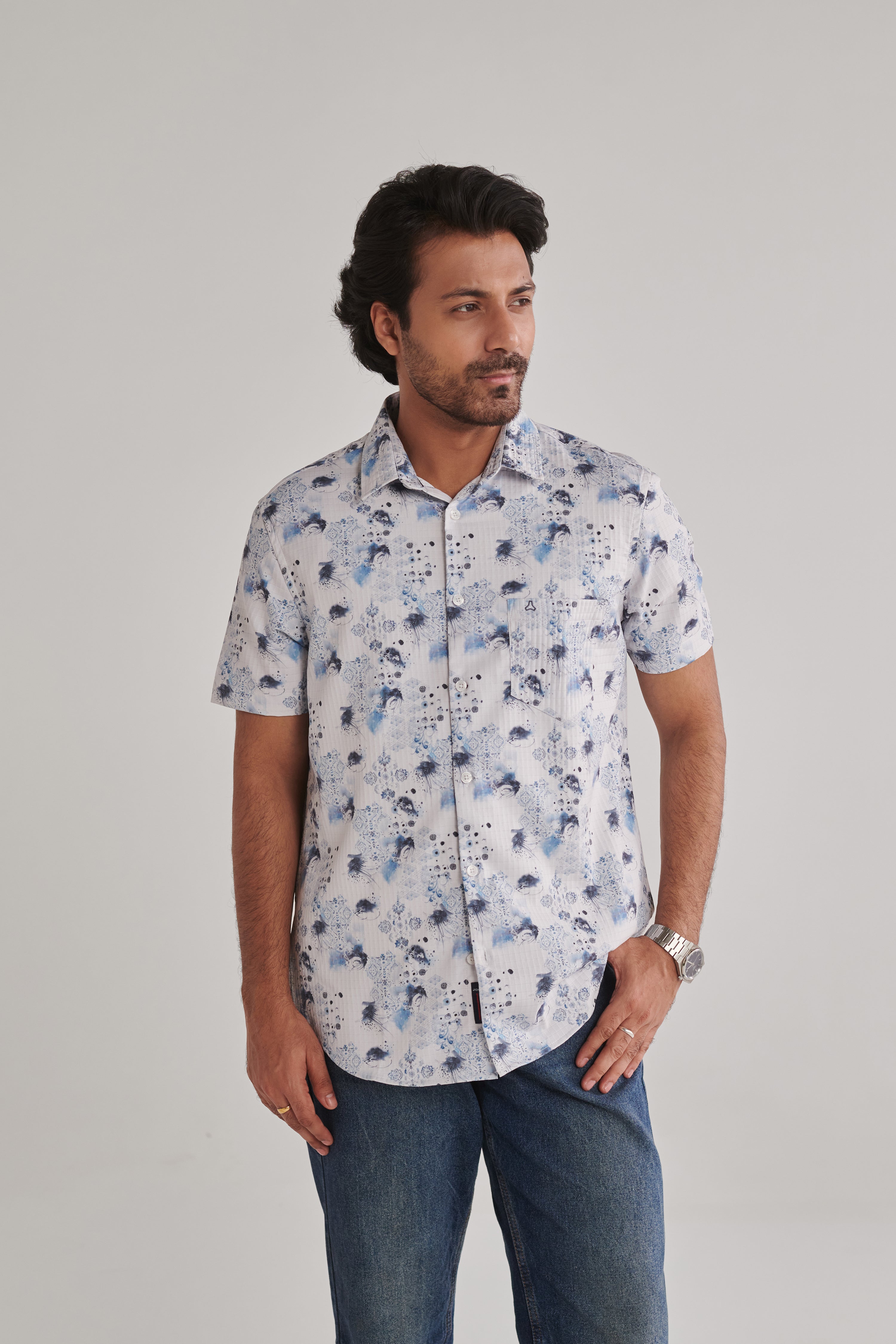 MEN'S BLUE PRINT SLIM FIT SHIRT