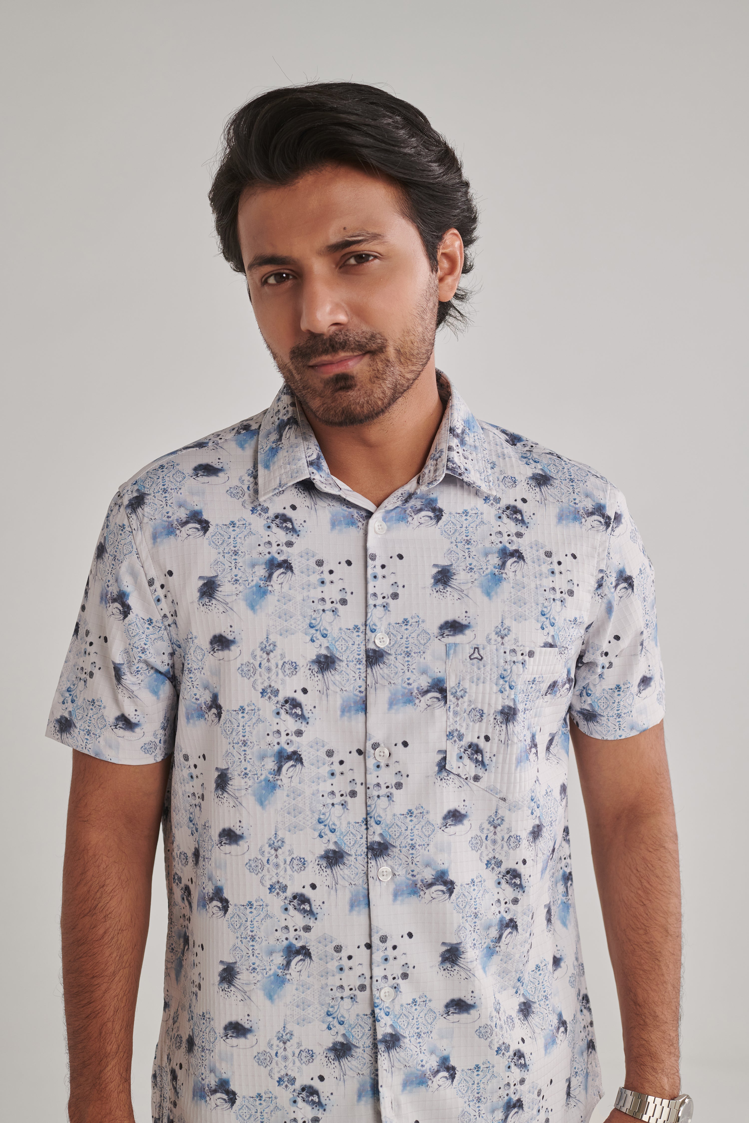 MEN'S BLUE PRINT SLIM FIT SHIRT