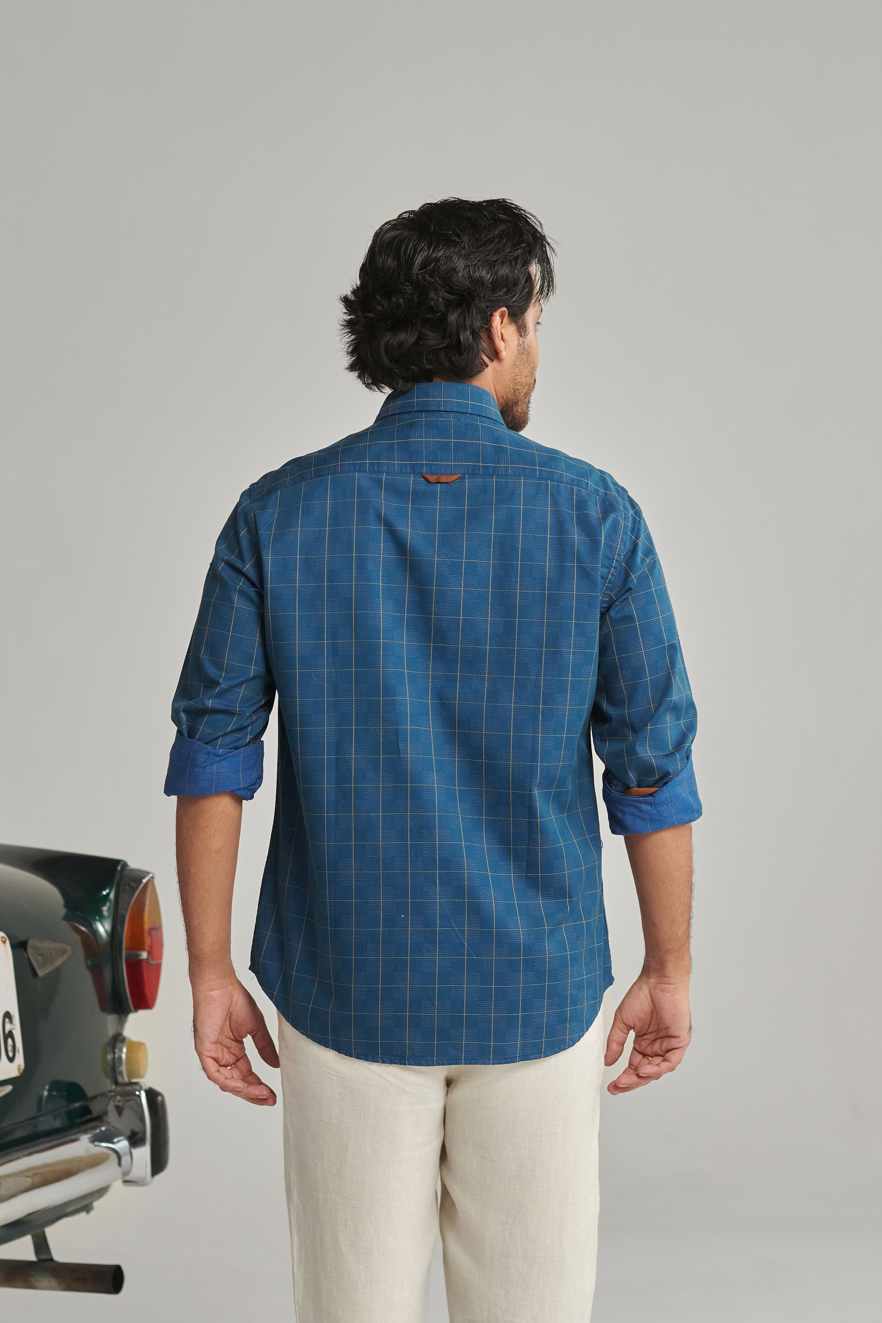 MEN'S BLUE CHECKED SLIM FIT SHIRT