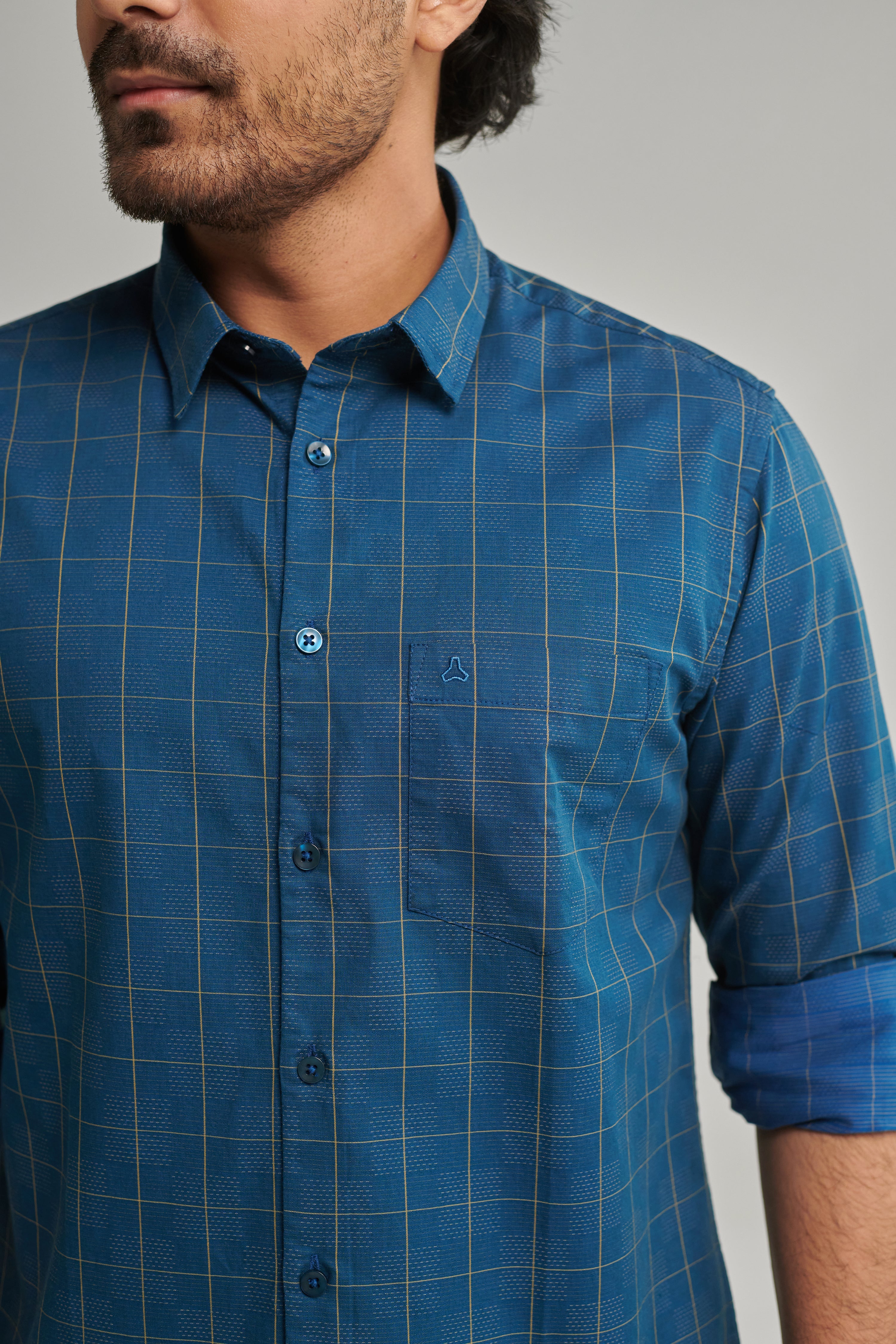 MEN'S BLUE CHECKED SLIM FIT SHIRT