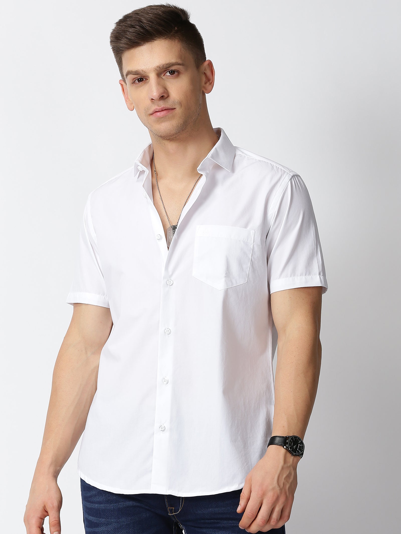 MEN'S WHITE SOLID SLIM FIT SHIRT