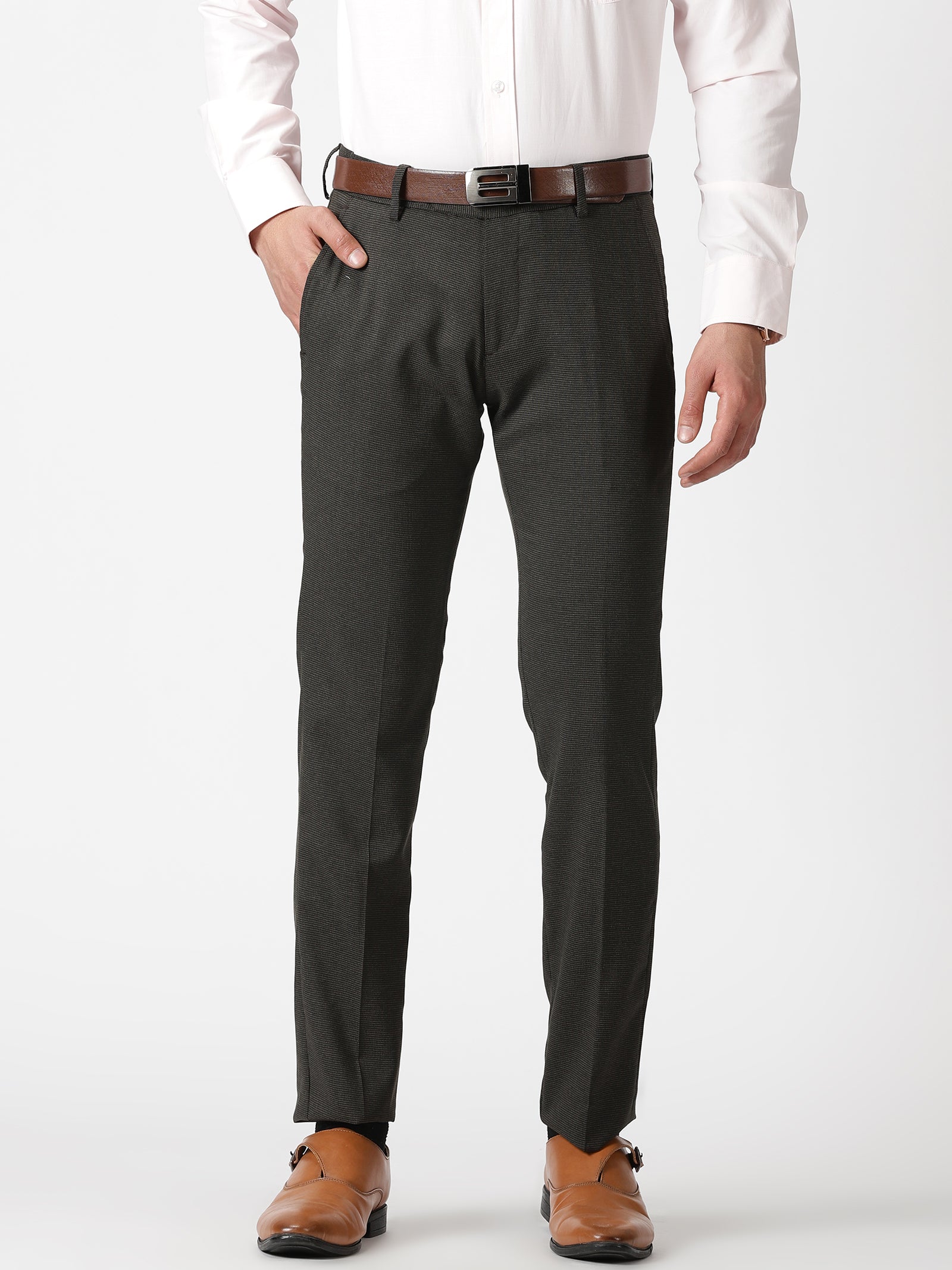DENNISON Men Smart Self Design Tapered Fit Formal Trousers   dennisonfashionindia