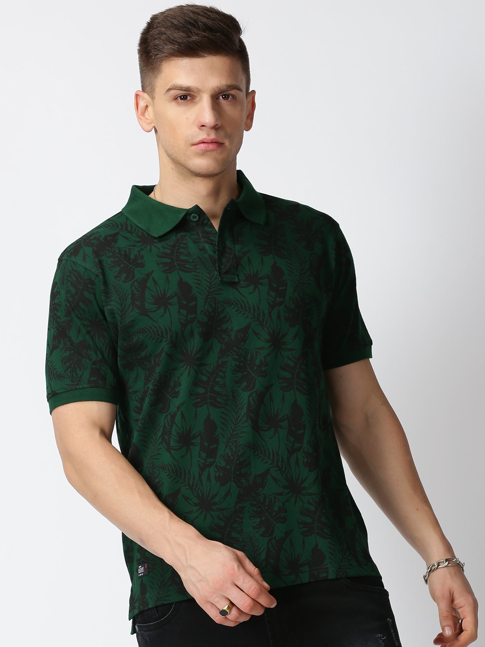 MEN'S GREEN PRINT SLIM FIT T-SHIRT