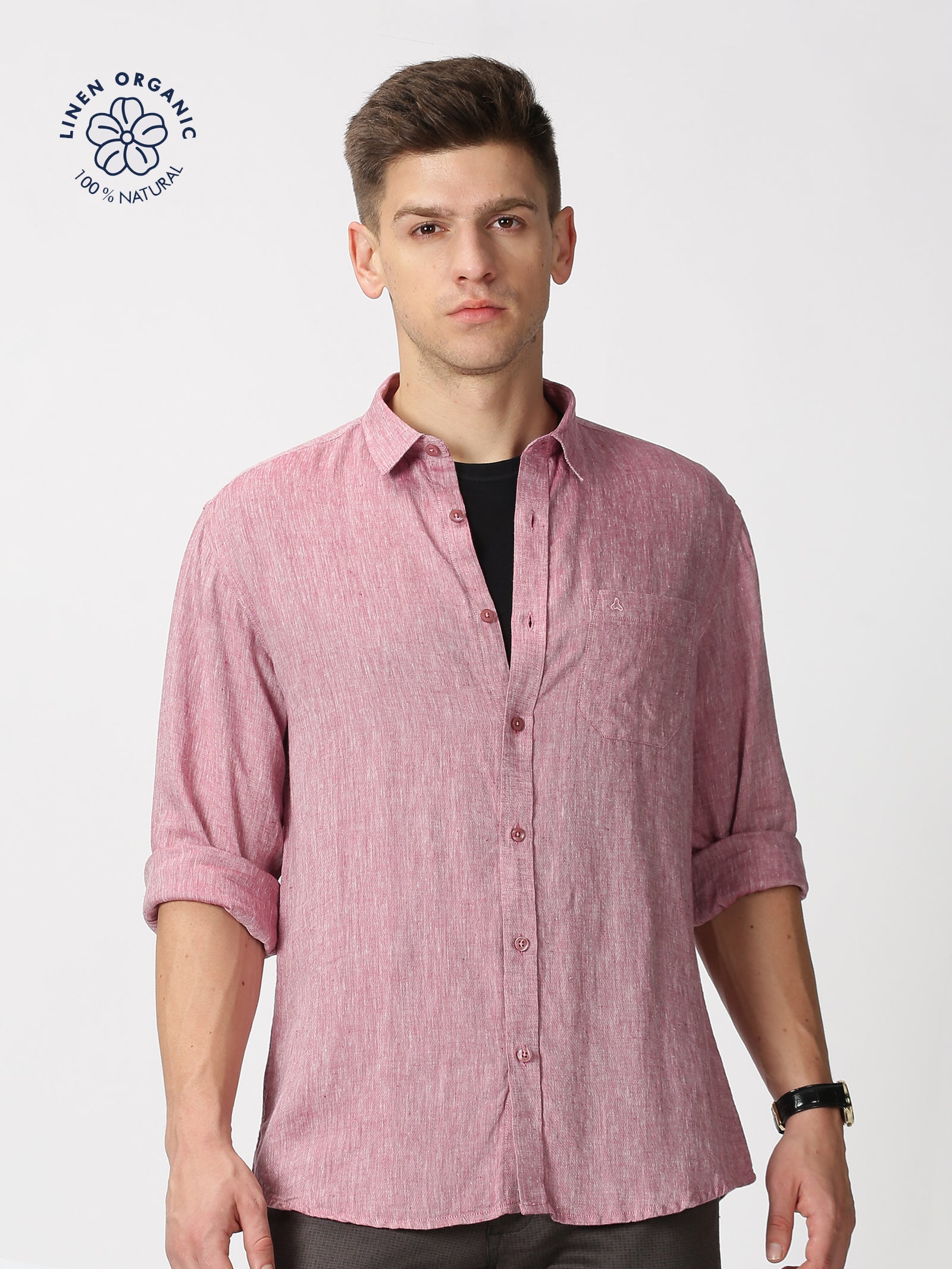 MEN'S LINEN MAROON SOLID SLIM FIT SHIRT