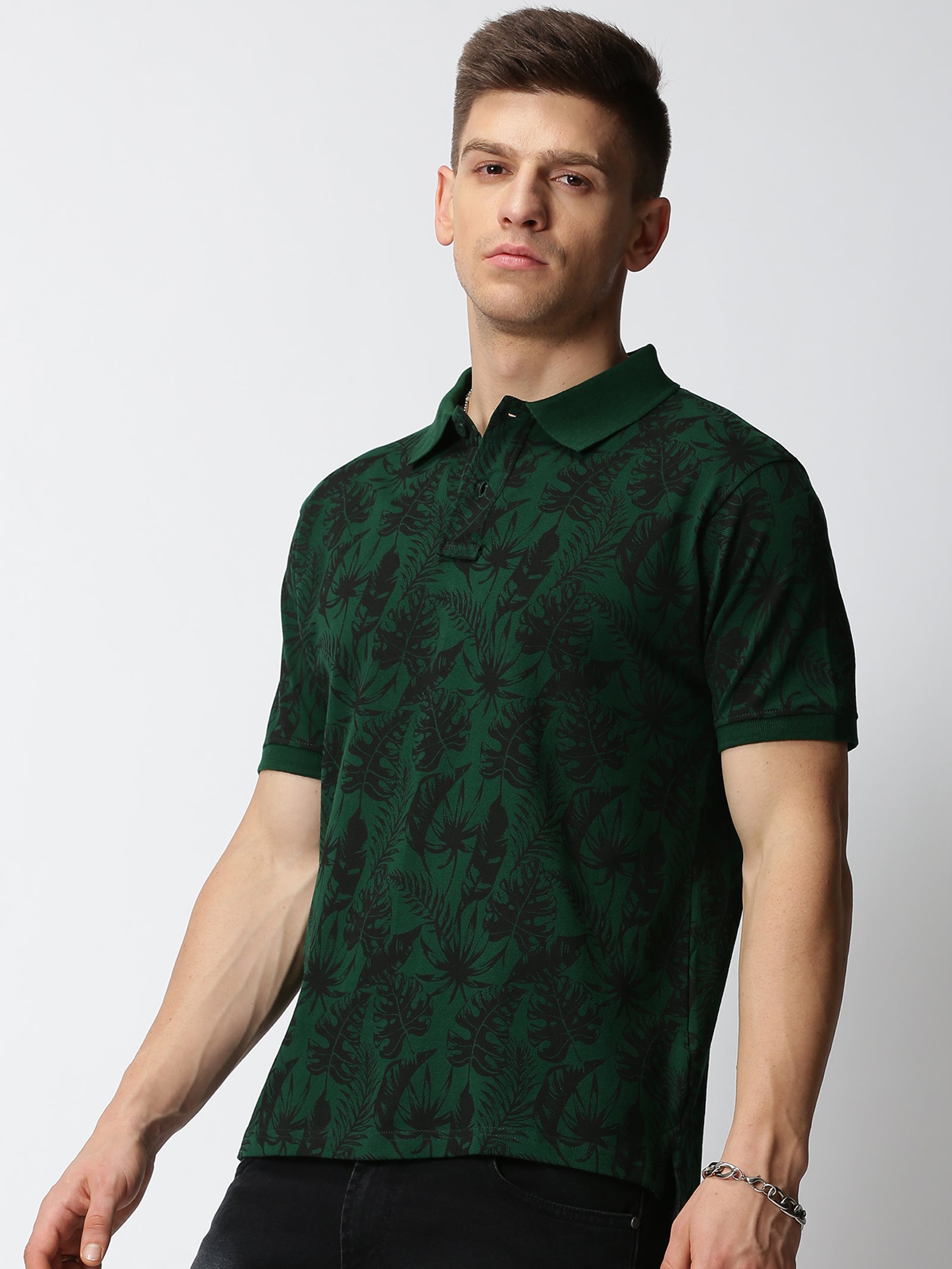 MEN'S GREEN PRINT SLIM FIT T-SHIRT