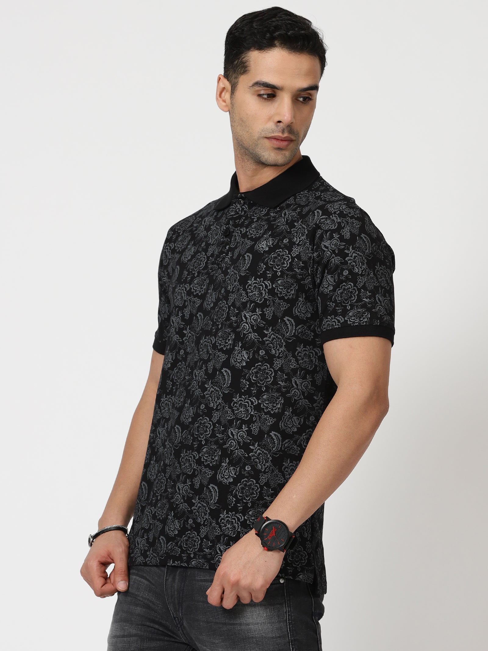 MEN'S LT BLACK PRINT SLIM FIT T SHIRT