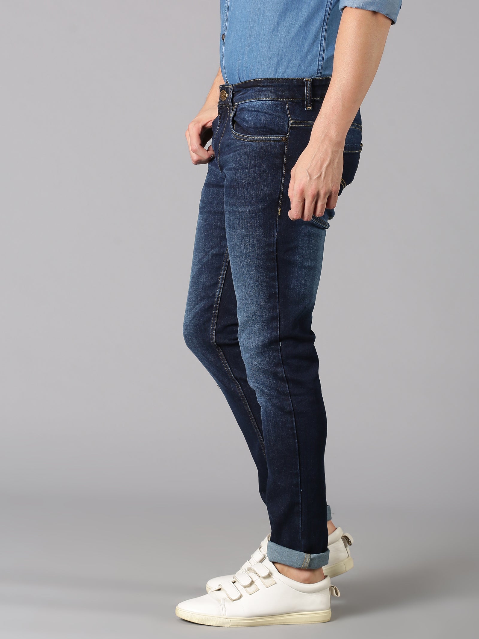 MEN'S NAVY WASHED SLIM FIT JEANS – JDC Store Online Shopping