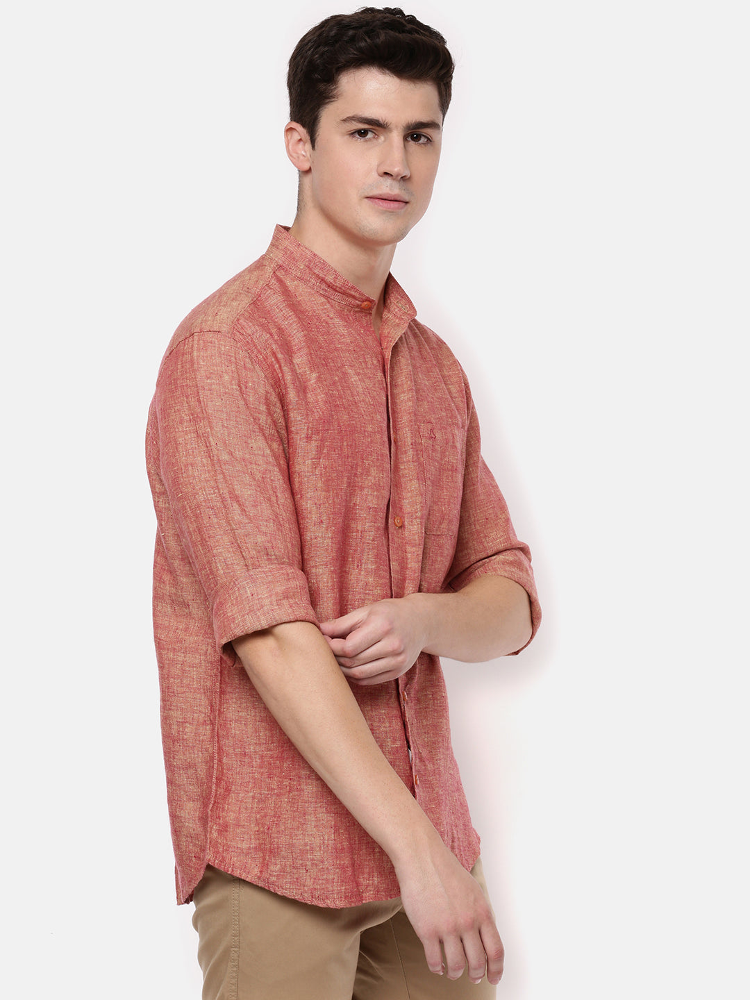 MEN'S RUST SOLID SLIM FIT LINEN SHIRT