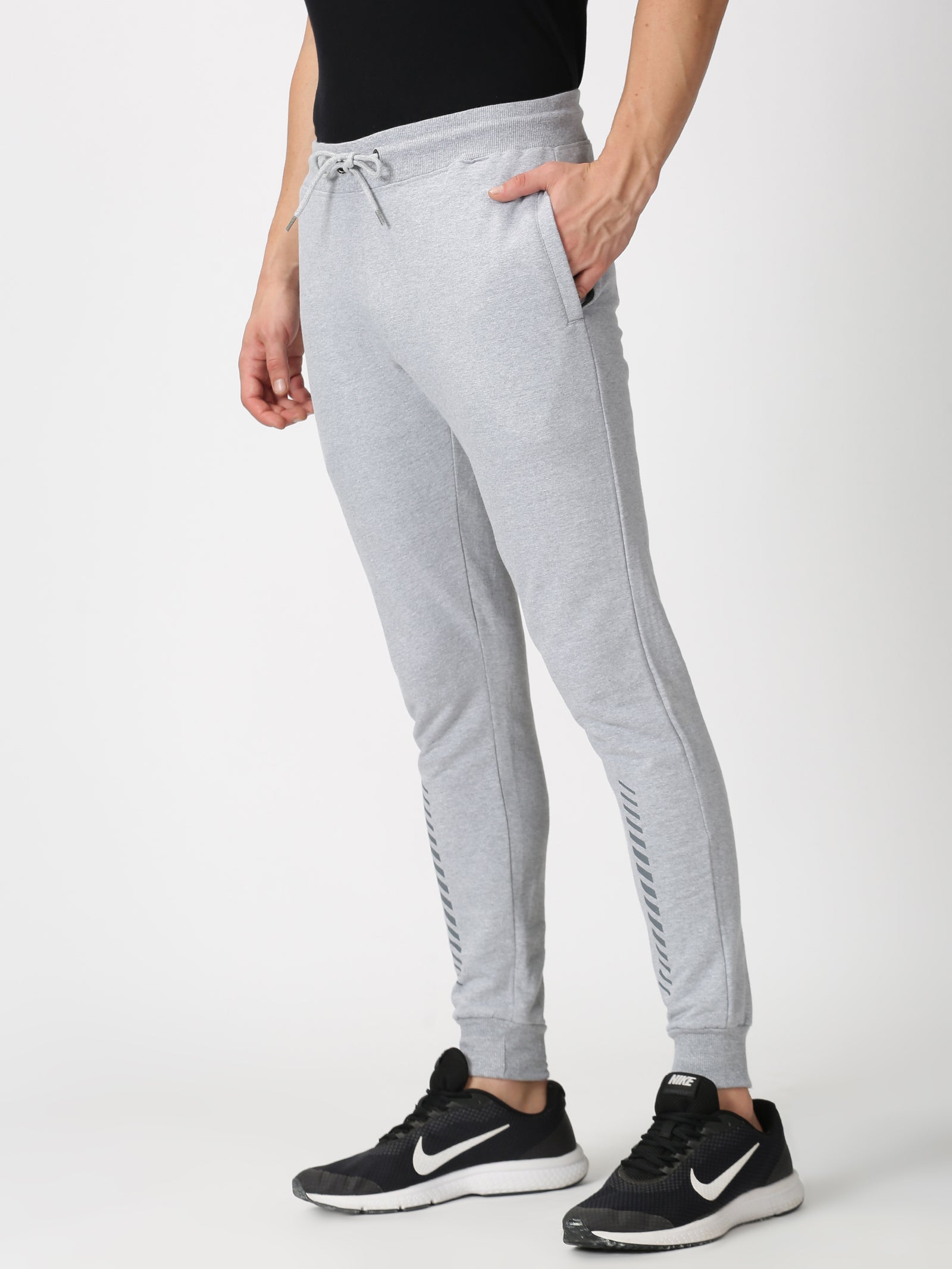 MEN'S GREY MELANGE SOLID REGULAR FIT JOGGER