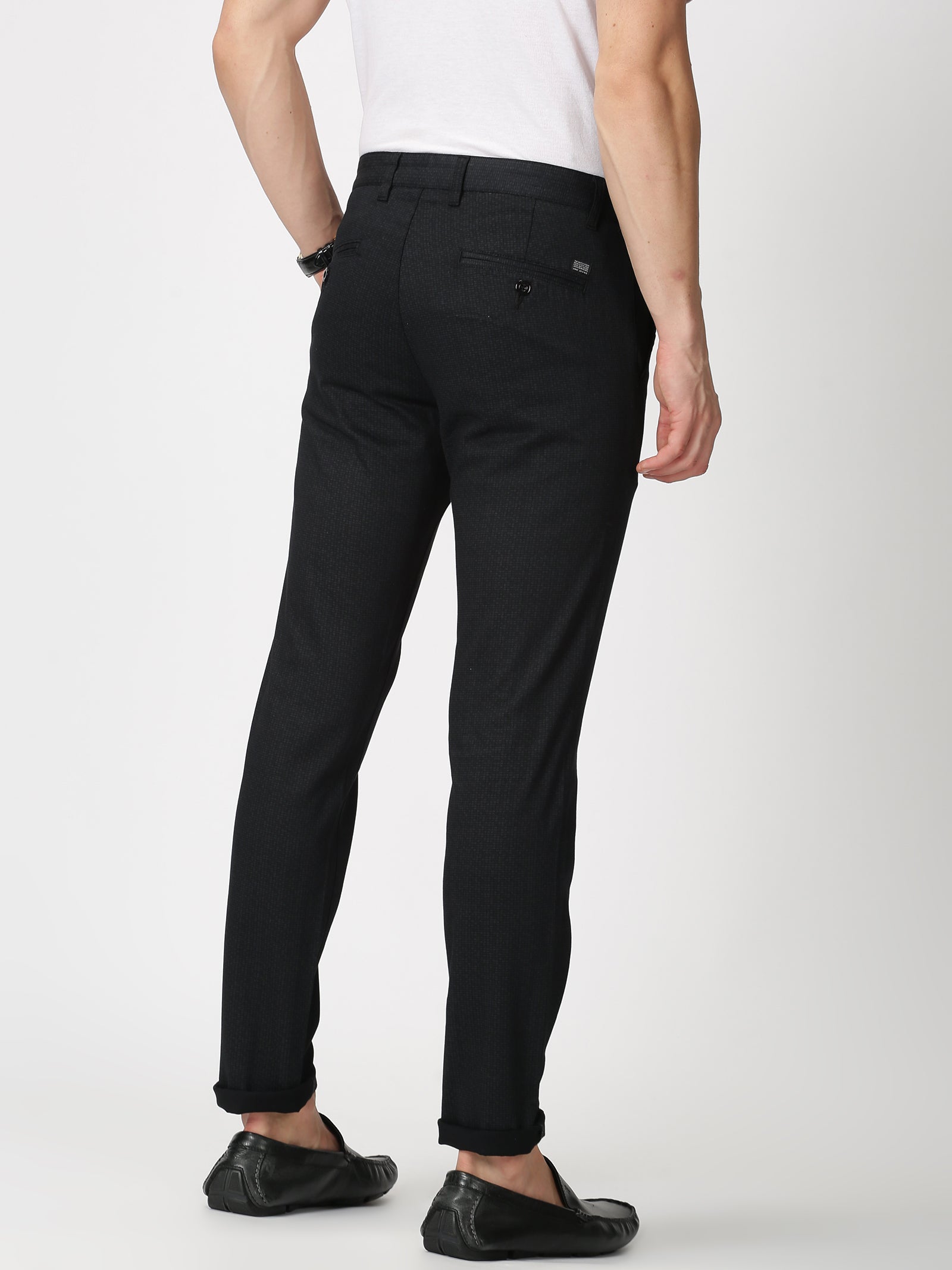 Mens Slim Fit Solid Trousers  Black  Benetton