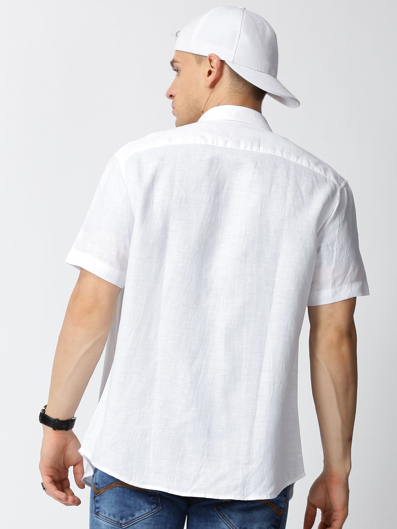 MEN LINEN WHITE SOLID SLIM FIT SHIRT