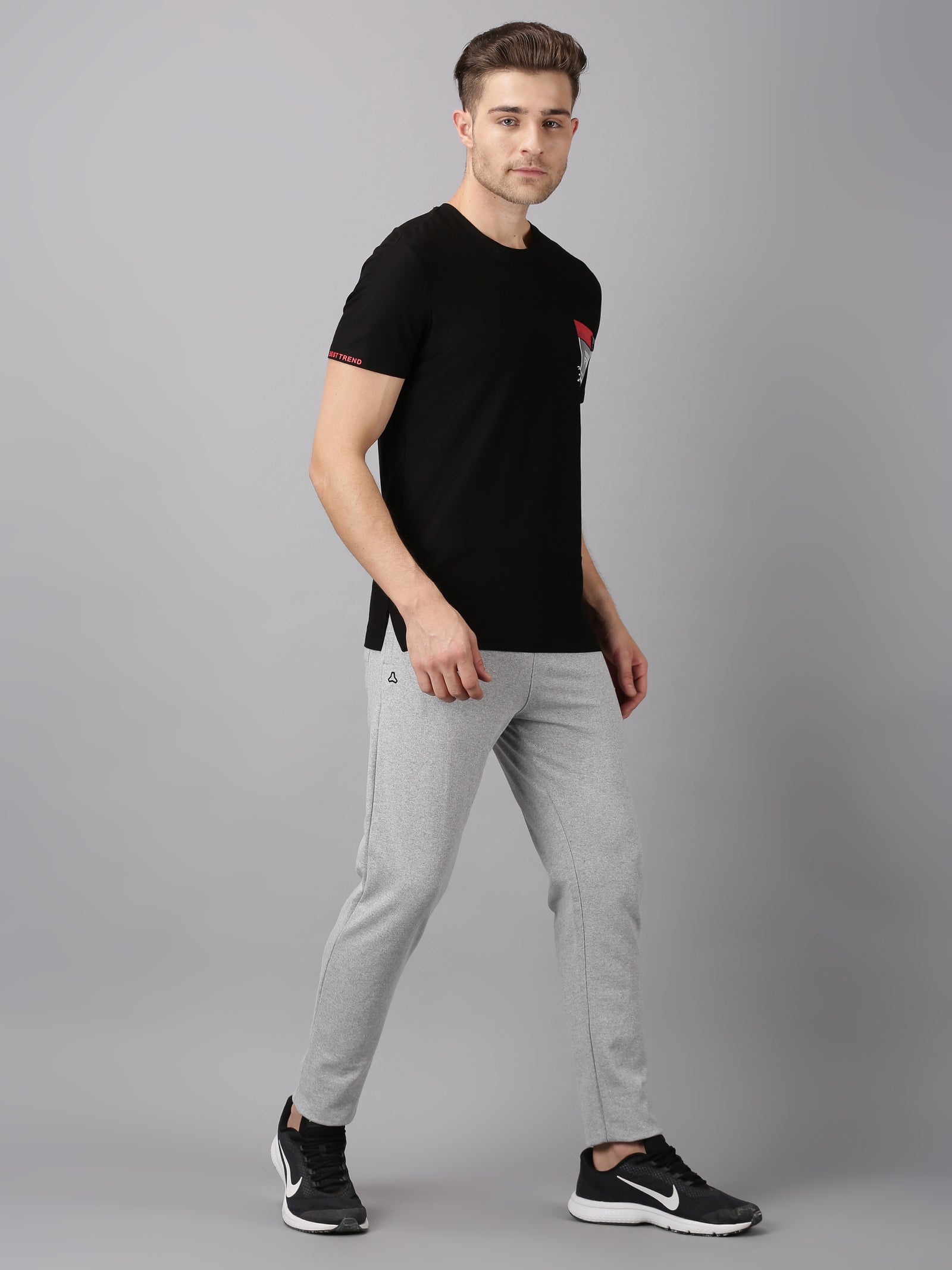 GRIFFEL Black  White Printed TShirt With Track Pants