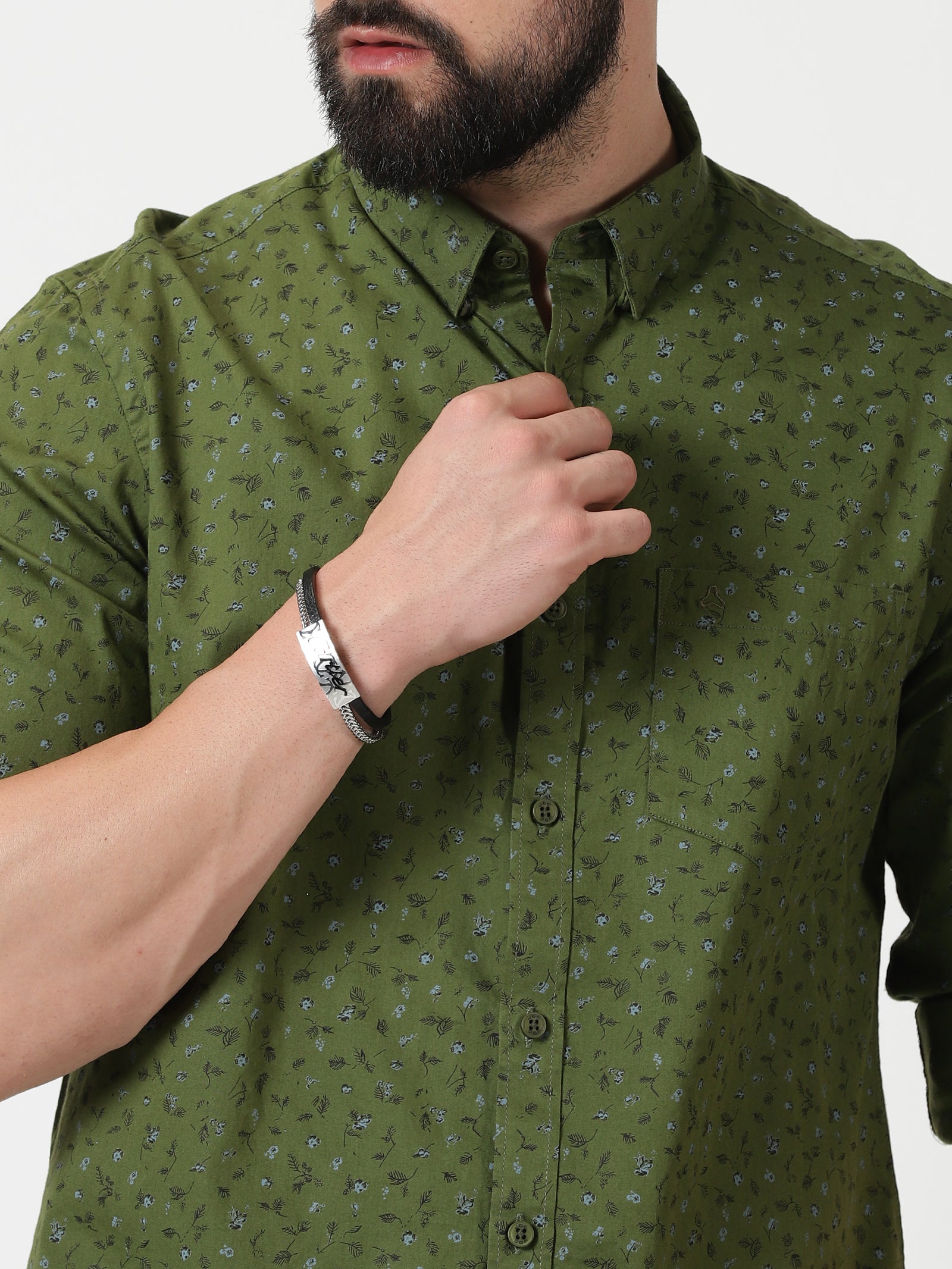 MEN'S COPPER BROWN PRINT SLIM FIT SHIRT