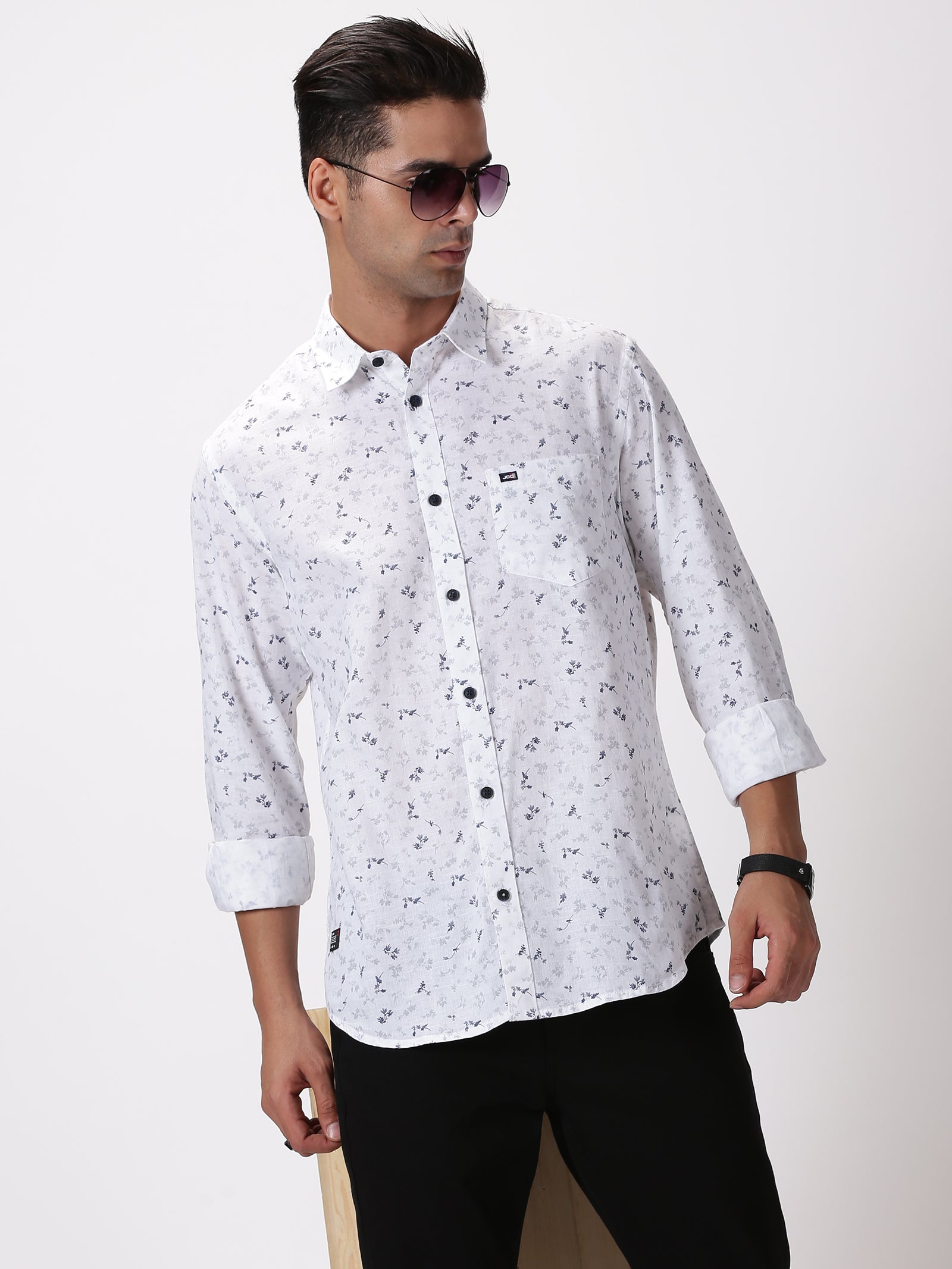 Men White & Black Print Pure Cotton Slim fit Party Shirt 38 / White-Black / Prints